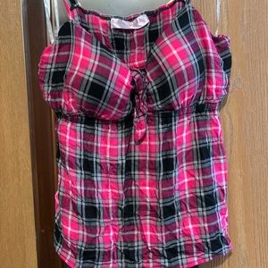 Misses crop top, pink/black/white plaid